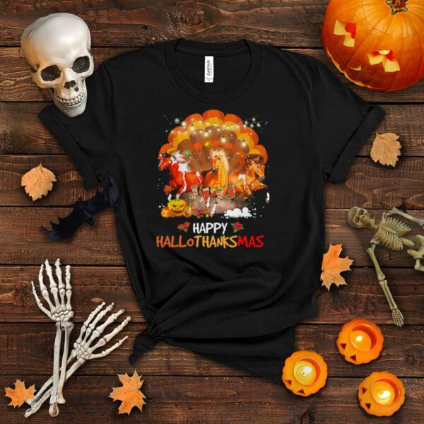 Three Horses Happy Hallothanksmas Merry Christmas shirt