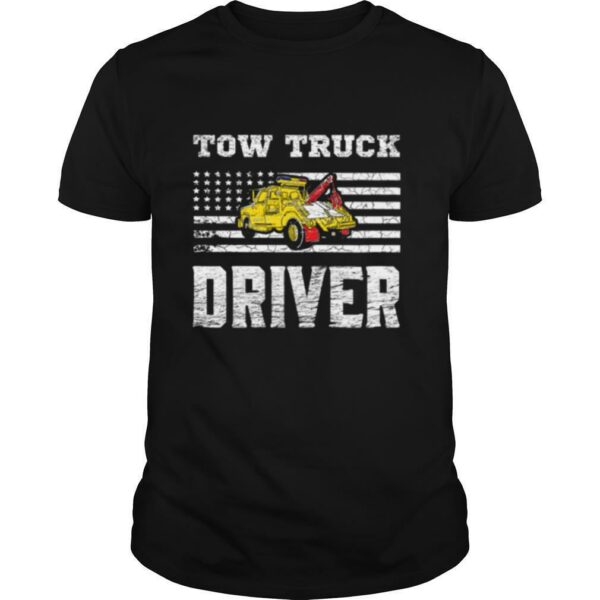 Tow Truck Driver Yellow Line Daddy Us Flag Distressed shirt