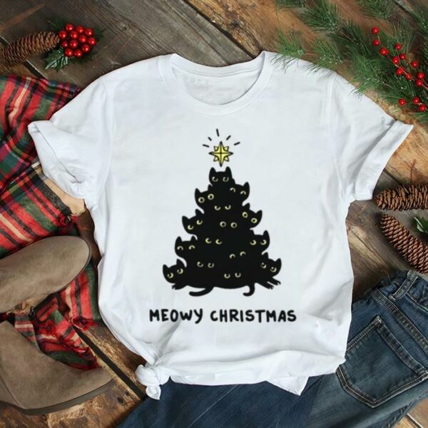 Tree Black Cat Meowy Christmas Shirt