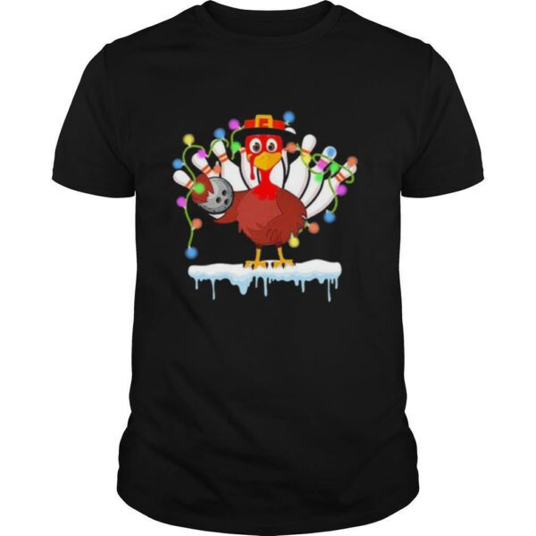 Turkey Playing Bolling Happy Light Christmas shirt