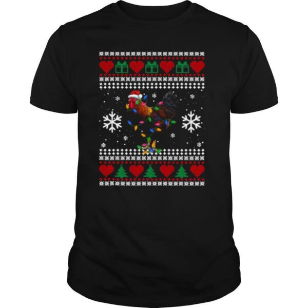 Ugly Christmas Rooster Chicken Santa Hat Lights Xmas shirt