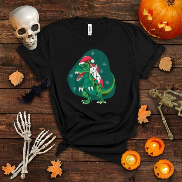 Unicorn Santa Claus Riding Dinosaurs Christmas cute Shirt