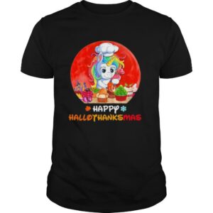 Unicorn happy hallothanksmas halloween thanksgiving christmas sunset shirt