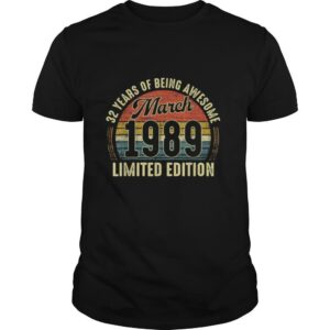 Vintage March 1989 Distressed 32 Year Old 32nd Bday Gift T Shirt