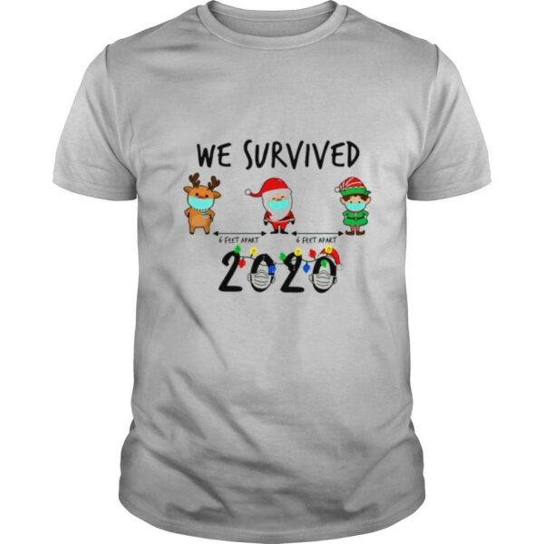 We Survived Face Mask Reindeer Santa Claus Elf 6 Feet Apart 2020 Merry Christmas shirt