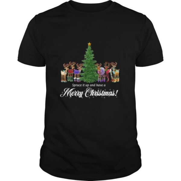 Whimsical Reindeer Spruce Tree Merry Christmas shirt