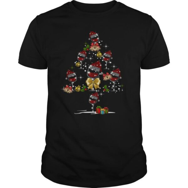 Wine Glass Red Santa Hat Christmas Tree Diamond shirt