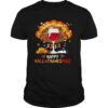 Wine turkey happy hallothanksmas halloween thanksgiving christmas shirt