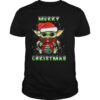 Yoda Santa Hug Balls Merry Christmas shirt