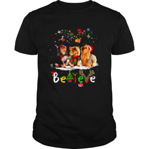 Yorkshire Terrier Dog Santa Claus Hat Believe Gift Christmas shirt