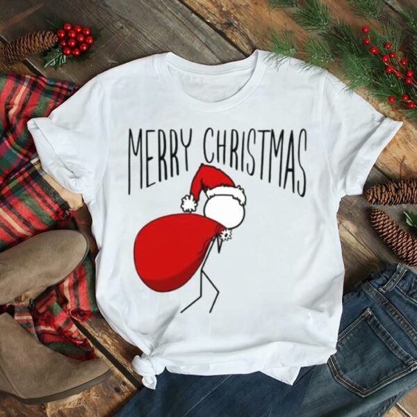 merry Christmas Santa stickman with Christmas bag of toy shirt