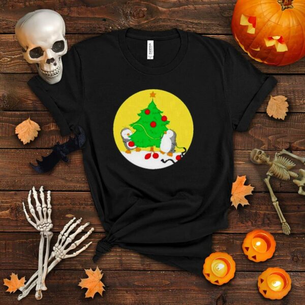 penguins decorating christmas tree shirt