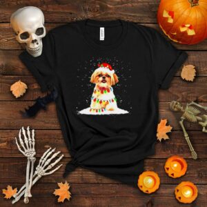 shih tzu with christmas hat and fairy lights for christmas shirt