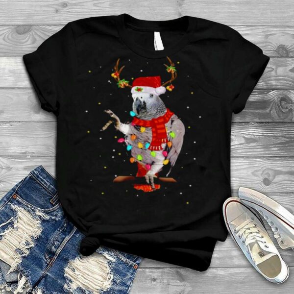 African Grey Parrot Reindeer Christmas Light Shirt