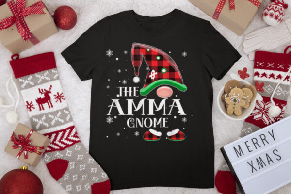 Amma Gnome Buffalo Plaid Red Matching Family Christmas T Shirt