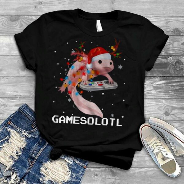 Axolotl Fish Playing Video Game White Gamersolotl Christmas Sweater T shirt