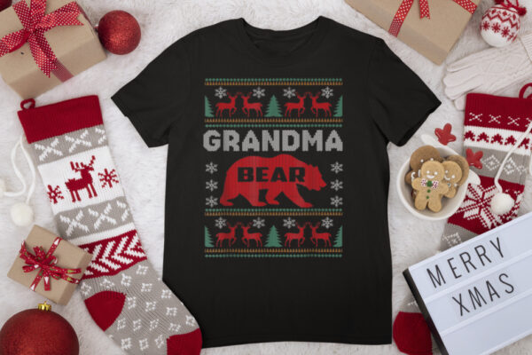 Bear Grandma Holiday Snow Tree Reindeer Ugly Christmas T Shirt