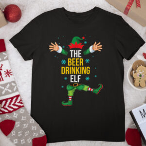 Beer Drinking Elf Matching Family Group Christmas Party T Shirt