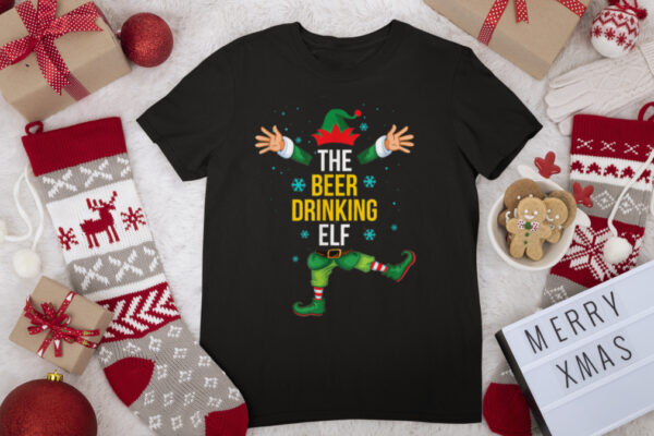 Beer Drinking Elf Matching Family Group Christmas Party T Shirt