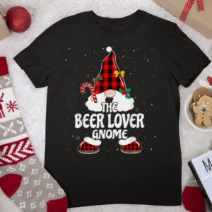 Beer Lover Gnome Buffalo Plaid Matching Family Christmas T Shirt