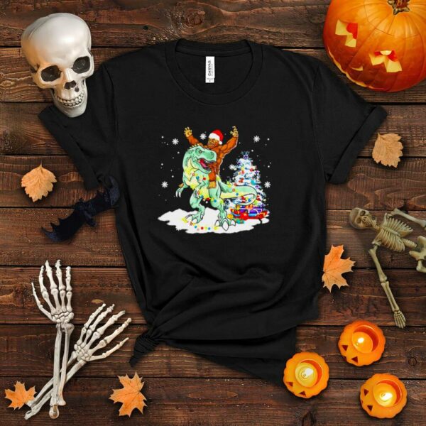 Bigfoot Sasquatch Riding Dinosaur T Rex Christmas Sweater T shirt