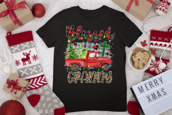 Blessed Granny Buffalo Plaid Christmas Xmas Truck Women T Shirt