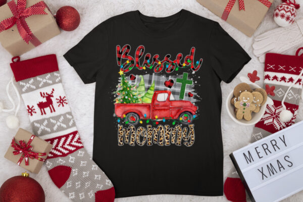 Blessed Mommy Buffalo Plaid Christmas Xmas Truck Women T Shirt