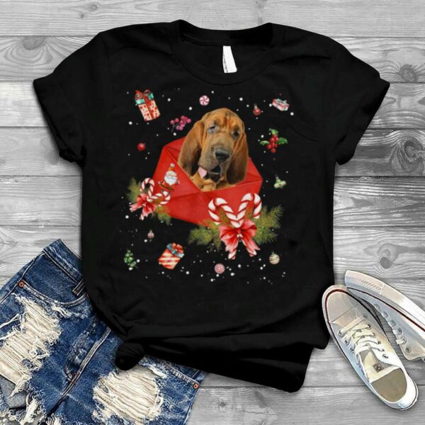 Bloodhound Dog In Christmas Card Ornament Pajama Xmas Shirt