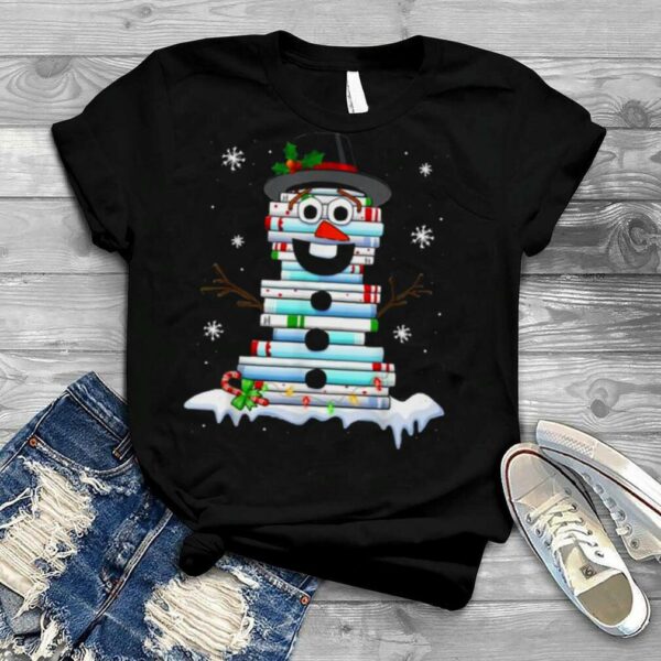 Book Stack Librarian Book Christmas Snowman shirt