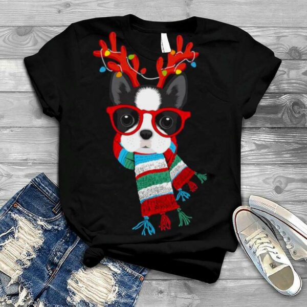 Boston Terrier Xmas Holidays Reindeer Christmas Lights shirt