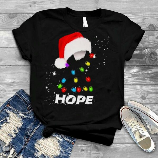 Breast Cancer Christmas Santa Black Ribbon light Hope Shirt