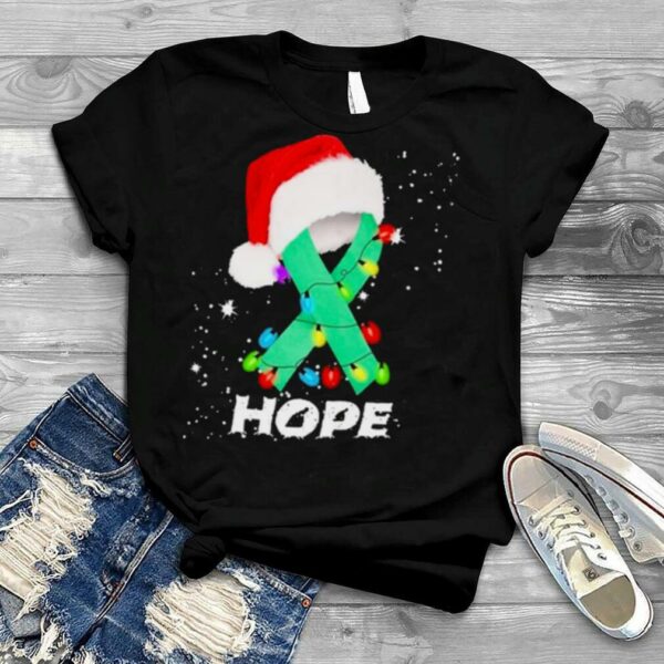 Breast Cancer Christmas Santa Dark Green Ribbon light Hope Shirt