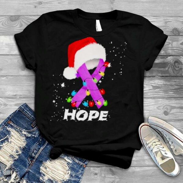 Breast Cancer Christmas Santa Hat Violet Ribbon light Shirt