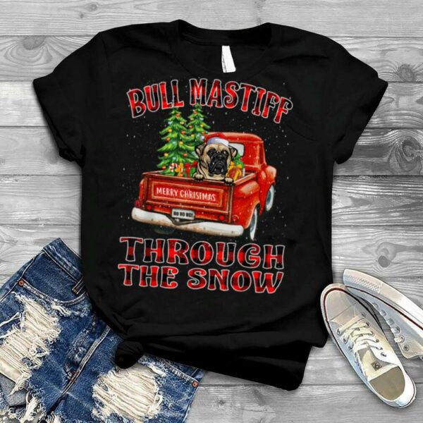 Bull Mastiff Through The Snow Christmas Truck Plaid Red T Shirt