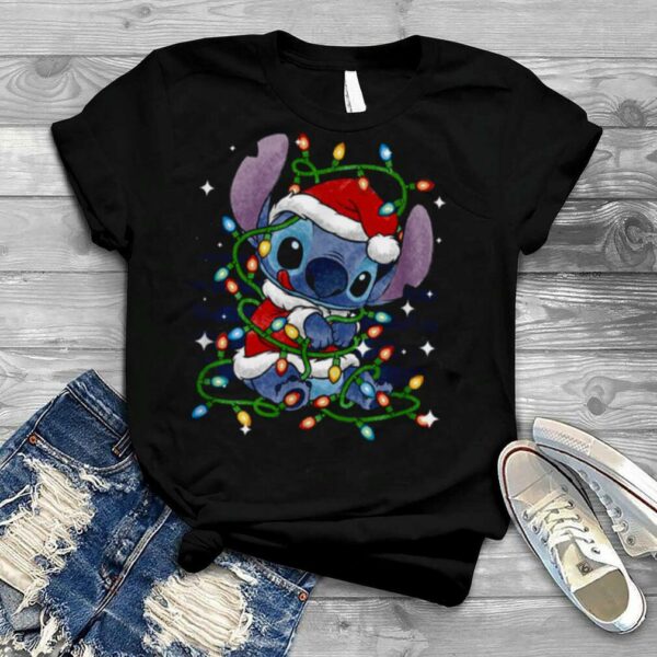 Cartoon Design Santa Hat Present Holiday Stitch Christmas shirt