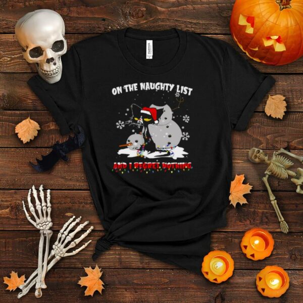 Cat And Snowman Santa On Naughty List And I Regret Nothing Christmas Sweater T shirt