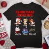 Cat Christmas Routine Eat Play Drink Watch Sleep Repeat T Shirt
