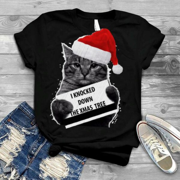 Cat Knock Down The Xmas Tree Merry Christmas shirt