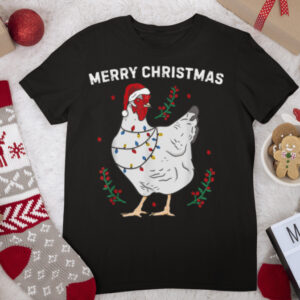 Chicken Merry Christmas Funny Santa Hat Chicken Lights Xmas T Shirt