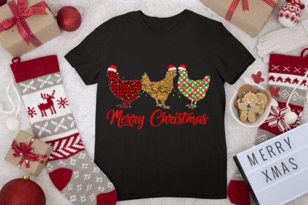 Chicken Merry Christmas Red Green Plaid Leopard Pajama T Shirt