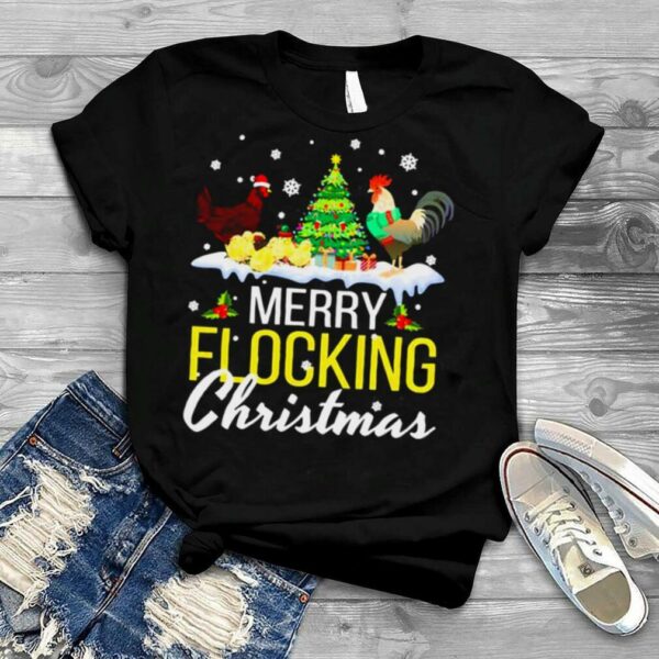 Chicken Noel Hats Dancing On Snow Merry Flocking Christmas shirt