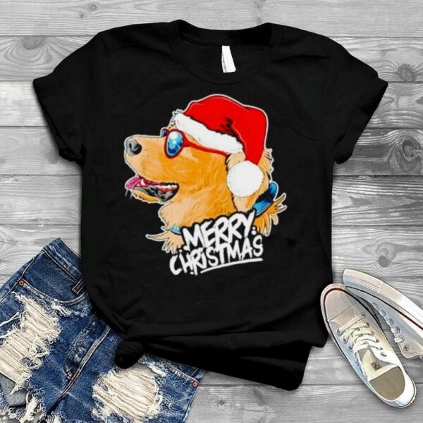 Christmas A Golden Dog Santa Hat On Xmas shirt