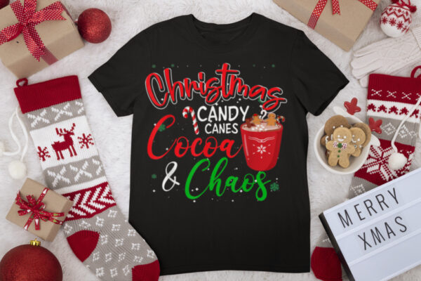 Christmas Candy Canes Cocoa and Chaos Xmas Pajama T Shirt