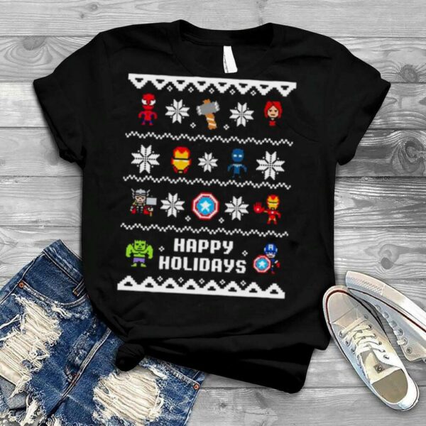 Christmas Happy Holidays Avengers Pixel Art Shirt