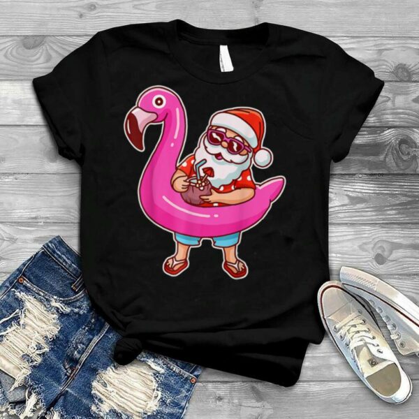 Christmas In July Funny Santa Flamingo Summer Hawaiian Vacay T Shirt