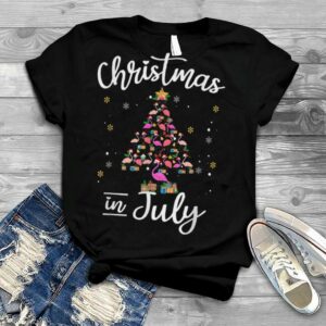 Christmas In July Let’s Get Lit Christmas Tree Flamingos T Shirt