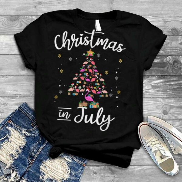 Christmas In July Let’s Get Lit Christmas Tree Flamingos T Shirt