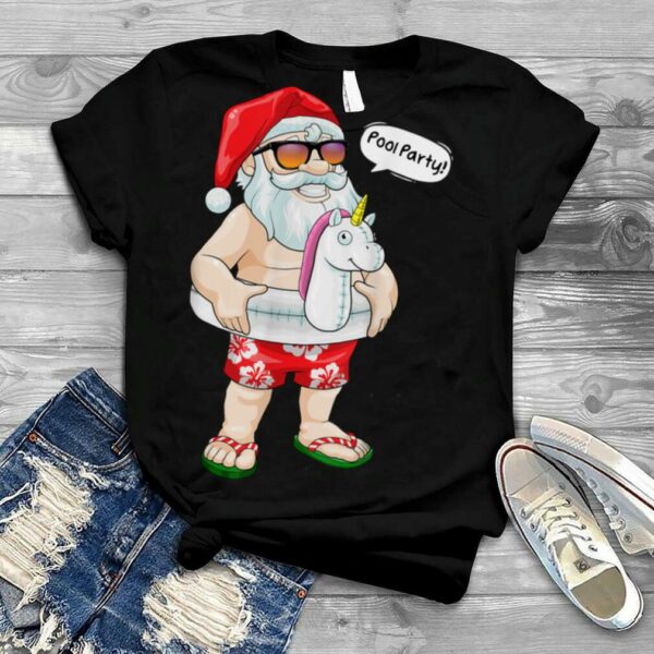 Christmas In July Pool Party Santa Unicorn Float Summer T Shirt