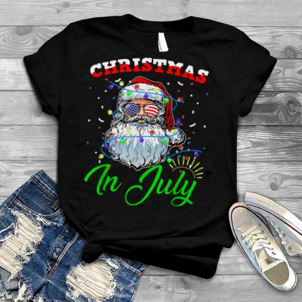 Christmas In July Santa Hat Sunglasses USA Flag Summer Boys T Shirt