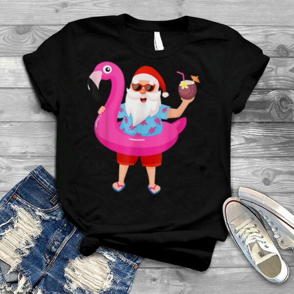 Christmas In July Santa Hawaii Sunglasses Flamingo T Shirt